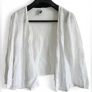 Belle White Knit Open Leaf Fern Pattern Cardigan Granny Sweater Cottagecore XL